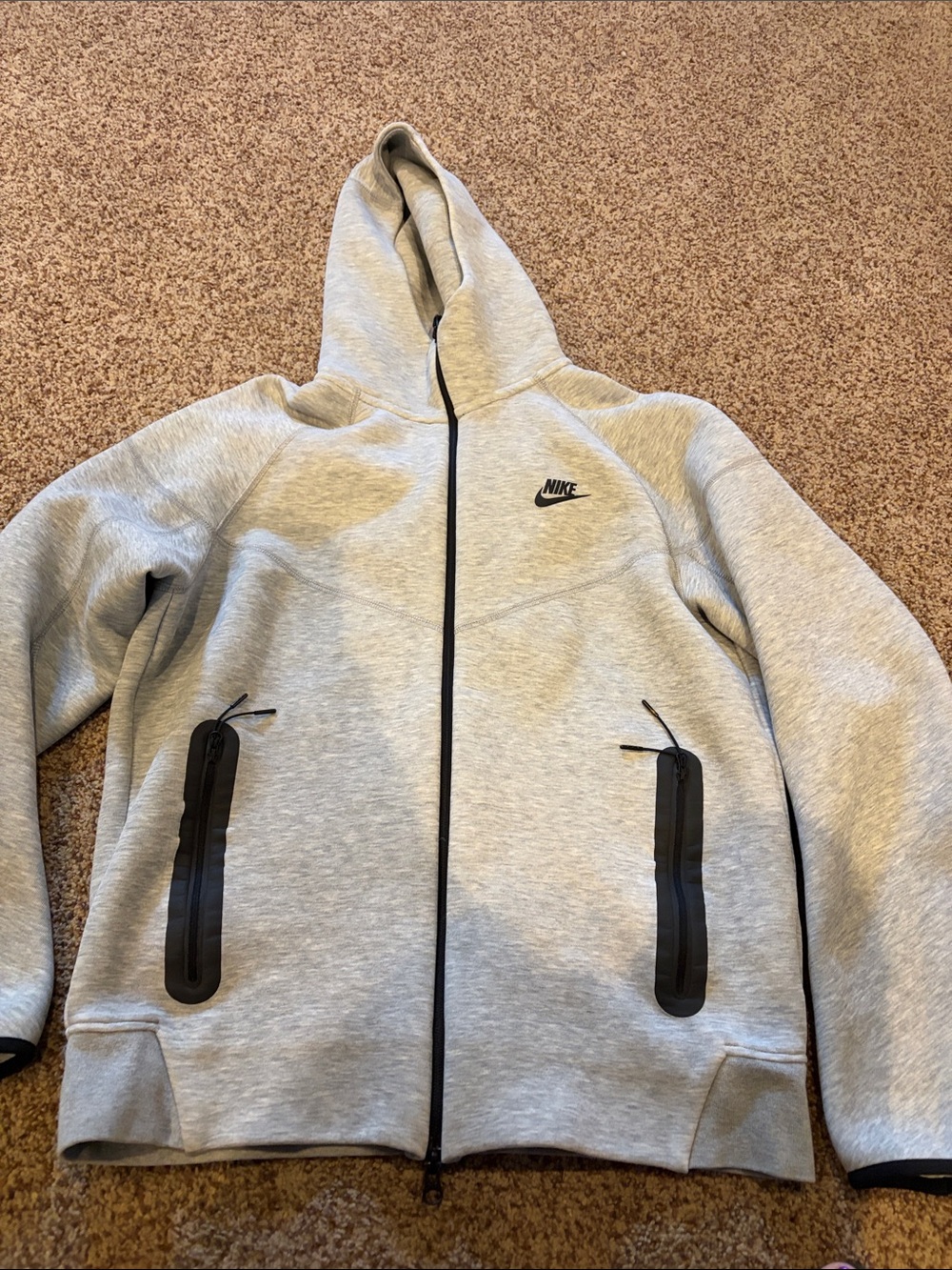 Nike Tech Light Gray Hooded Full-Zip Jacket with Black Trim